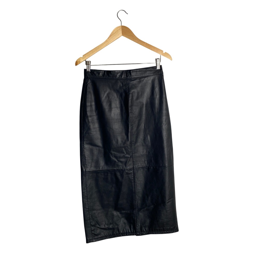 Vintage Limited Express Black Leather Midi Skirt Dark Academia Grunge Goth 90s